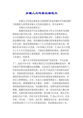 乡镇人大代表议案范文