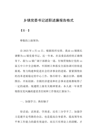 乡镇党委书记述职述廉报告格式