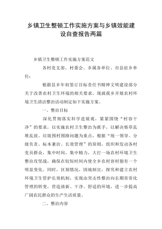 乡镇卫生整顿工作实施方案与乡镇效能建设自查报告两篇