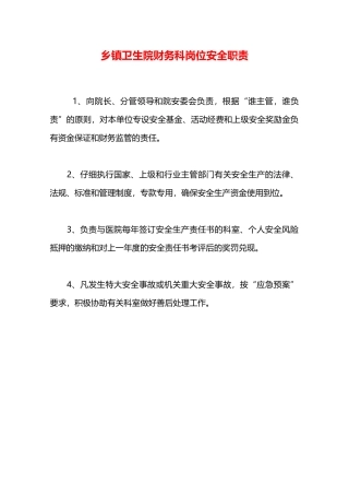 乡镇卫生院财务科岗位安全职责—