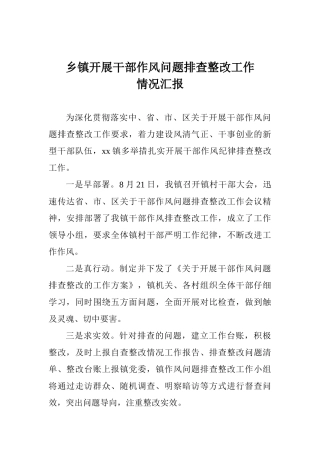 乡镇开展干部作风问题排查整改工作情况汇报