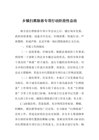 乡镇扫黑除恶专项行动阶段性总结