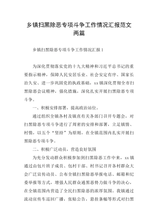 乡镇扫黑除恶专项斗争工作情况汇报范文两篇