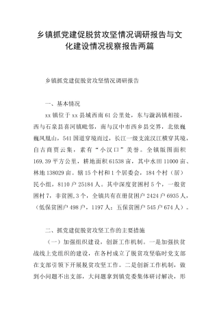 乡镇抓党建促脱贫攻坚情况调研报告与文化建设情况视察报告两篇