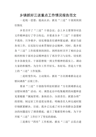 乡镇抓好三送重点工作情况报告范文