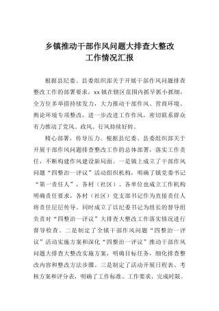 乡镇推进干部作风问题大排查大整改工作情况汇报