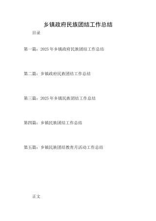 乡镇政府民族团结工作总结