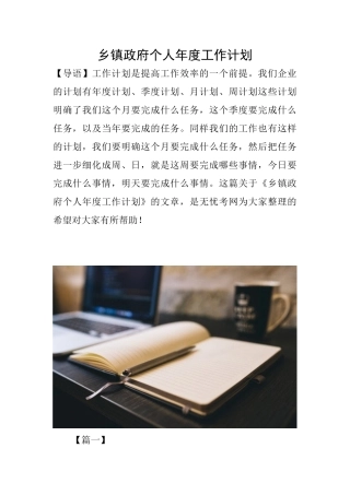 乡镇政府个人年度工作计划