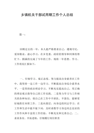 乡镇机关干部试用期工作个人总结
