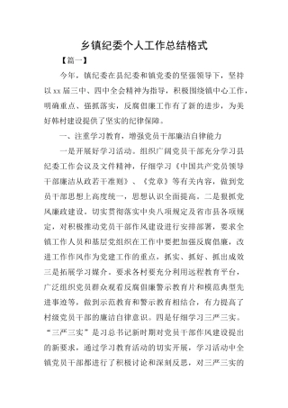 乡镇纪委个人工作总结格式