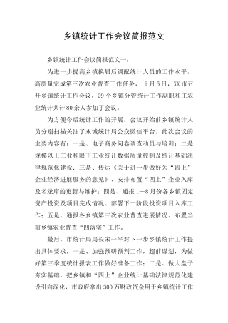 乡镇统计工作会议简报范文
