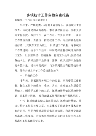 乡镇统计工作自检自查报告
