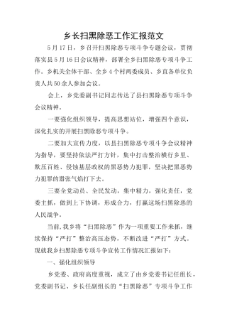 乡长扫黑除恶工作汇报范文