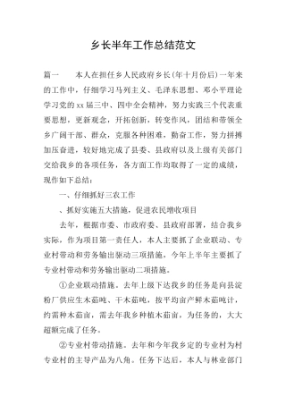 乡长半年工作总结范文