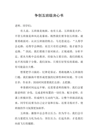 争创五班级决心书