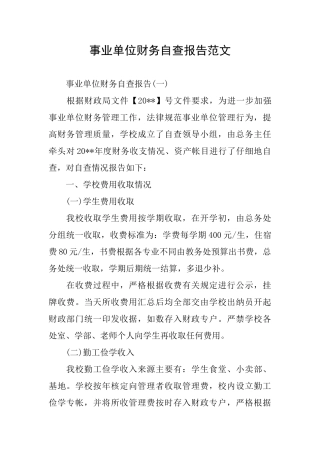 事业单位财务自查报告范文