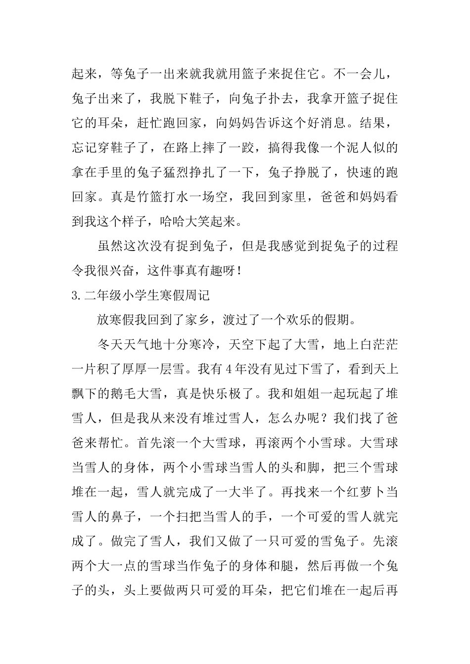 二年级小学生寒假周记12篇_第2页