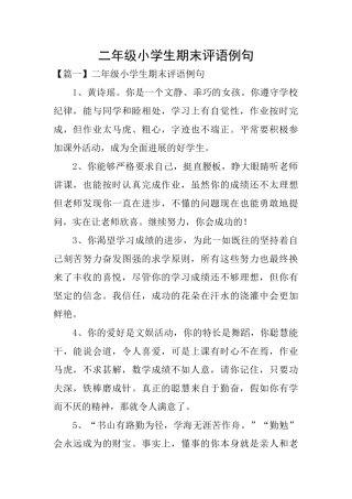 二年级小学生期末评语例句