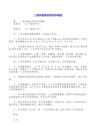 二房东租房合同范本精选