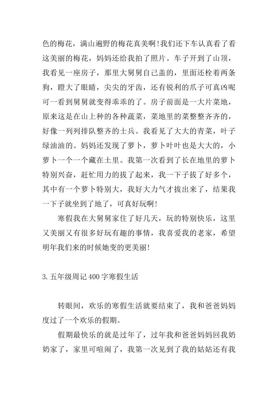 五年级周记400字寒假生活10篇_第3页