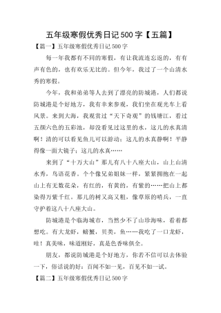 五年级寒假优秀日记500字