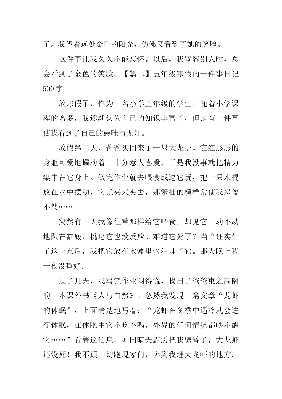 五年级寒假的一件事日记500字5篇_第2页