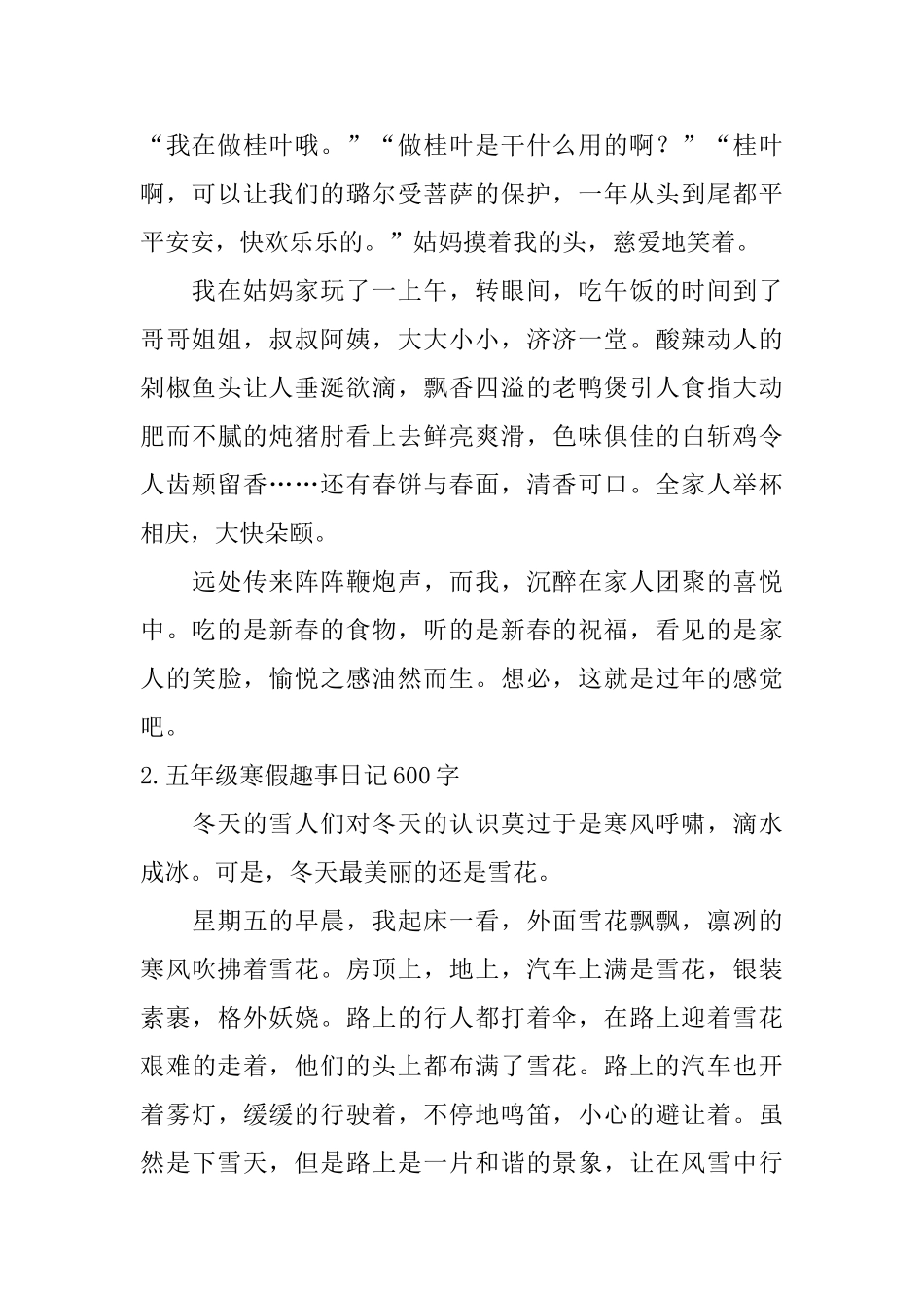 五年级寒假趣事日记600字5篇_第2页
