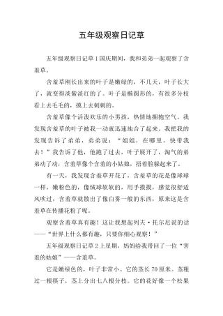 五年级观察日记草