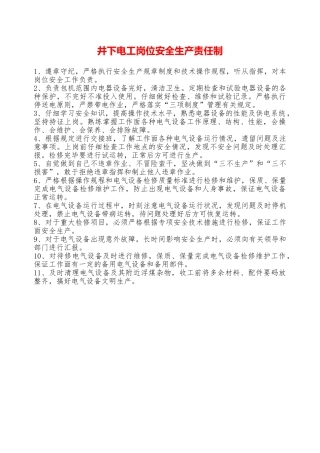 井下电工岗位安全生产责任制——精品资料