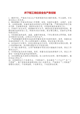 井下钳工岗位安全生产责任制——精品资料