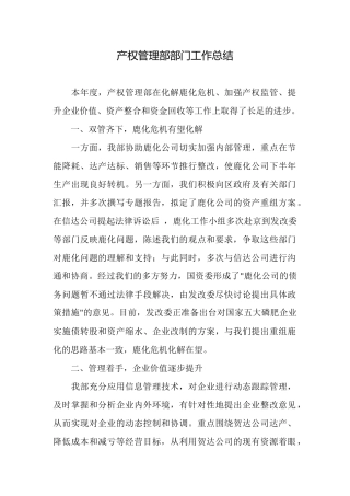 产权管理部部门工作总结