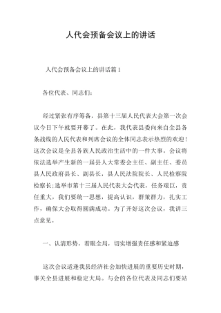 人代会预备会议上的讲话
