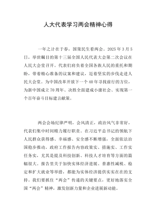 人大代表学习两会精神心得
