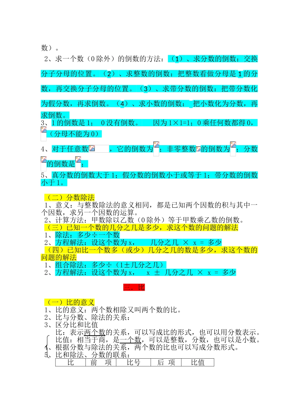 人教版六年级数学上册知识点整理与复习_第3页