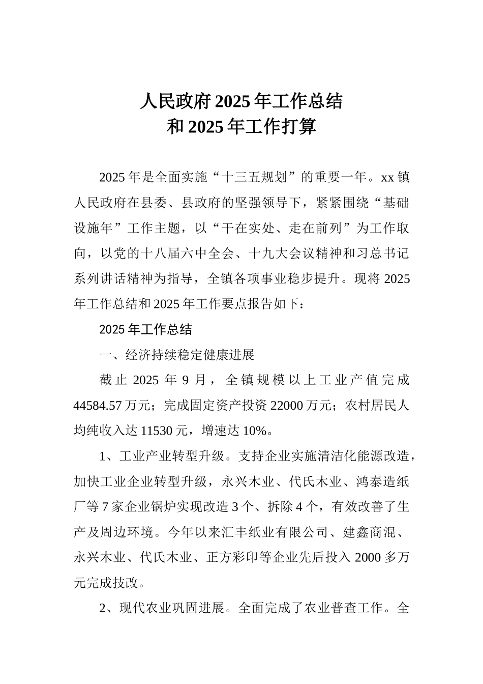 人民政府2025年工作总结和2025年工作打算_第1页