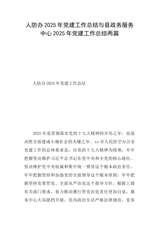 人防办2025年党建工作总结与县政务服务中心2025年党建工作总结两篇
