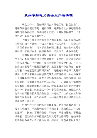 从细节抓电力安全生产演讲稿
