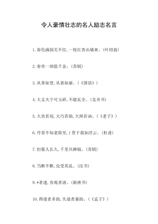 令人豪情壮志的名人励志名言