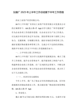 仪器厂2025年上半年工作总结暨下半年工作思路