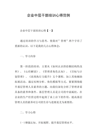 企业中层干部培训心得范例