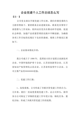 企业党建个人工作总结怎么写