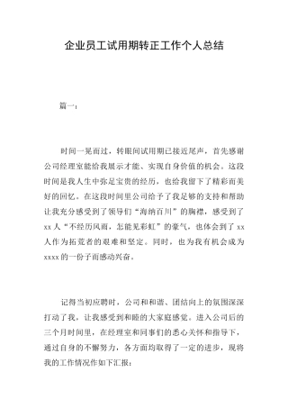 企业员工试用期转正工作个人总结