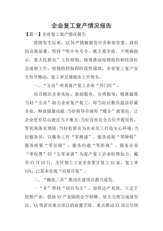 企业复工复产情况报告