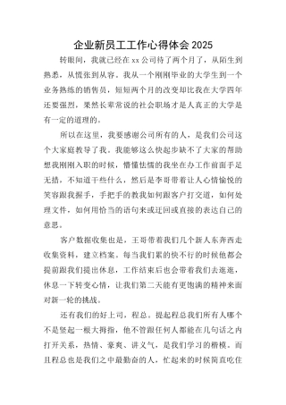 企业新员工工作心得体会2025