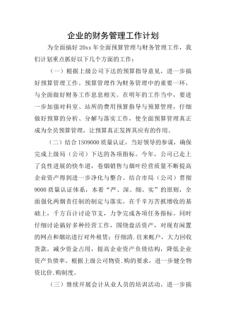 企业的财务管理工作计划