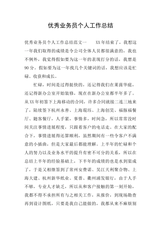 优秀业务员个人工作总结