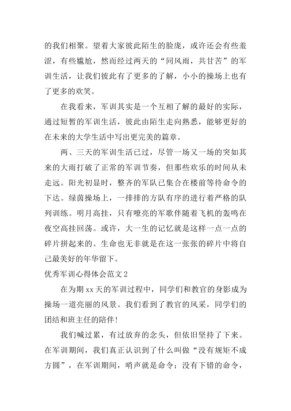 优秀军训心得体会范文_第2页