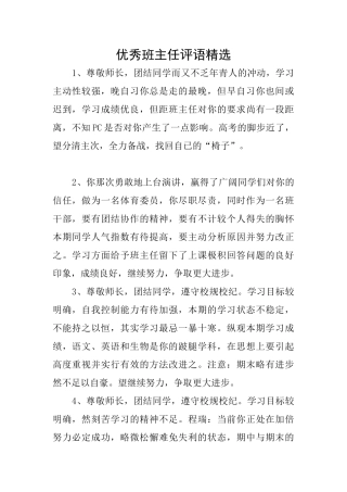 优秀班主任评语精选