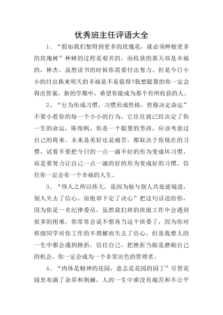 优秀班主任评语大全