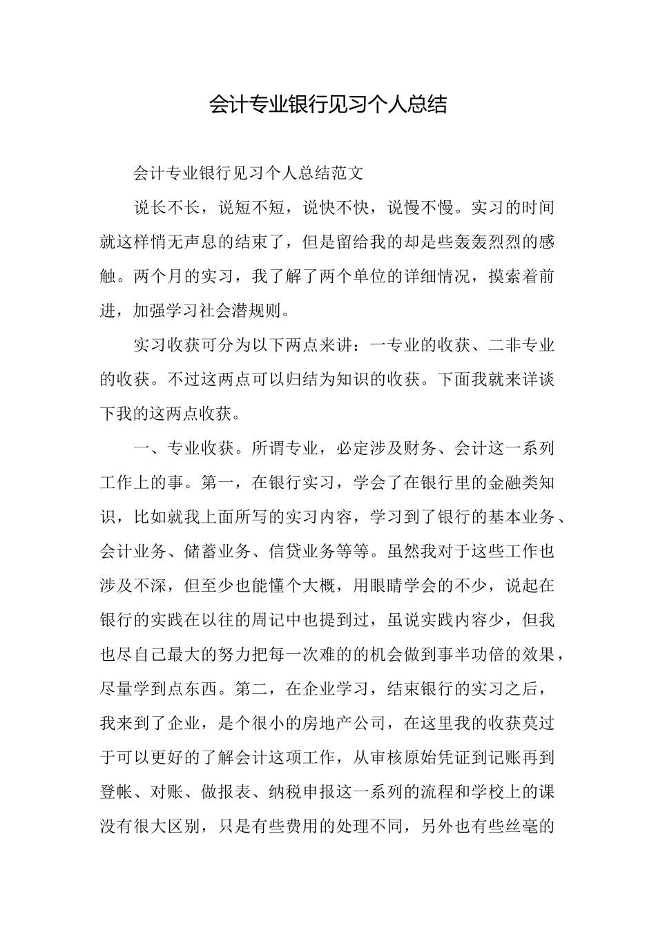 会计专业银行见习个人总结_第1页